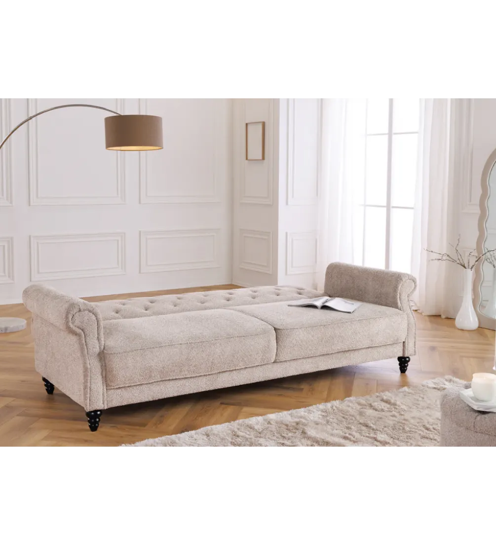 Sofa z funkcją spania MAISON BELLE AFFAIRE 220 cm boucle beżowe