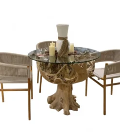 Stół AKWABA 80 cm drewno teak szkło