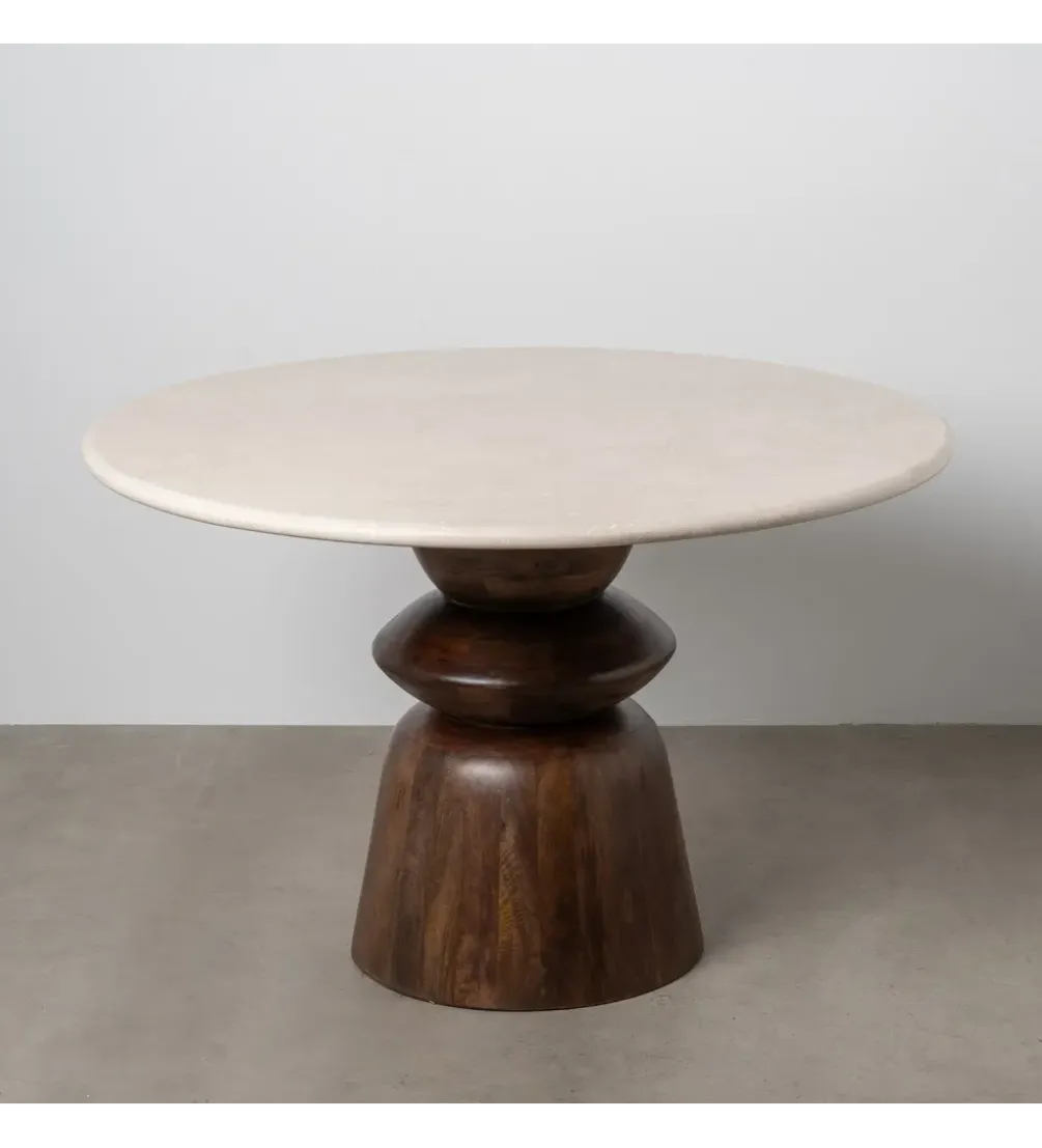 Stół GEHART 120 cm brązowy marmur drewno mango
