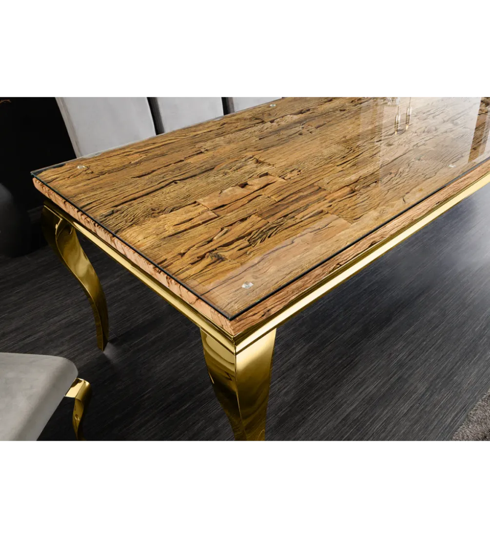Stół jadalny MODERN BAROCK BARRACUDA 200 cm złoty szklany blat BEZ blatu tekowego