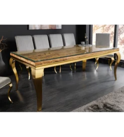 Stół jadalny MODERN BAROCK BARRACUDA 200 cm złoty szklany blat BEZ blatu tekowego
