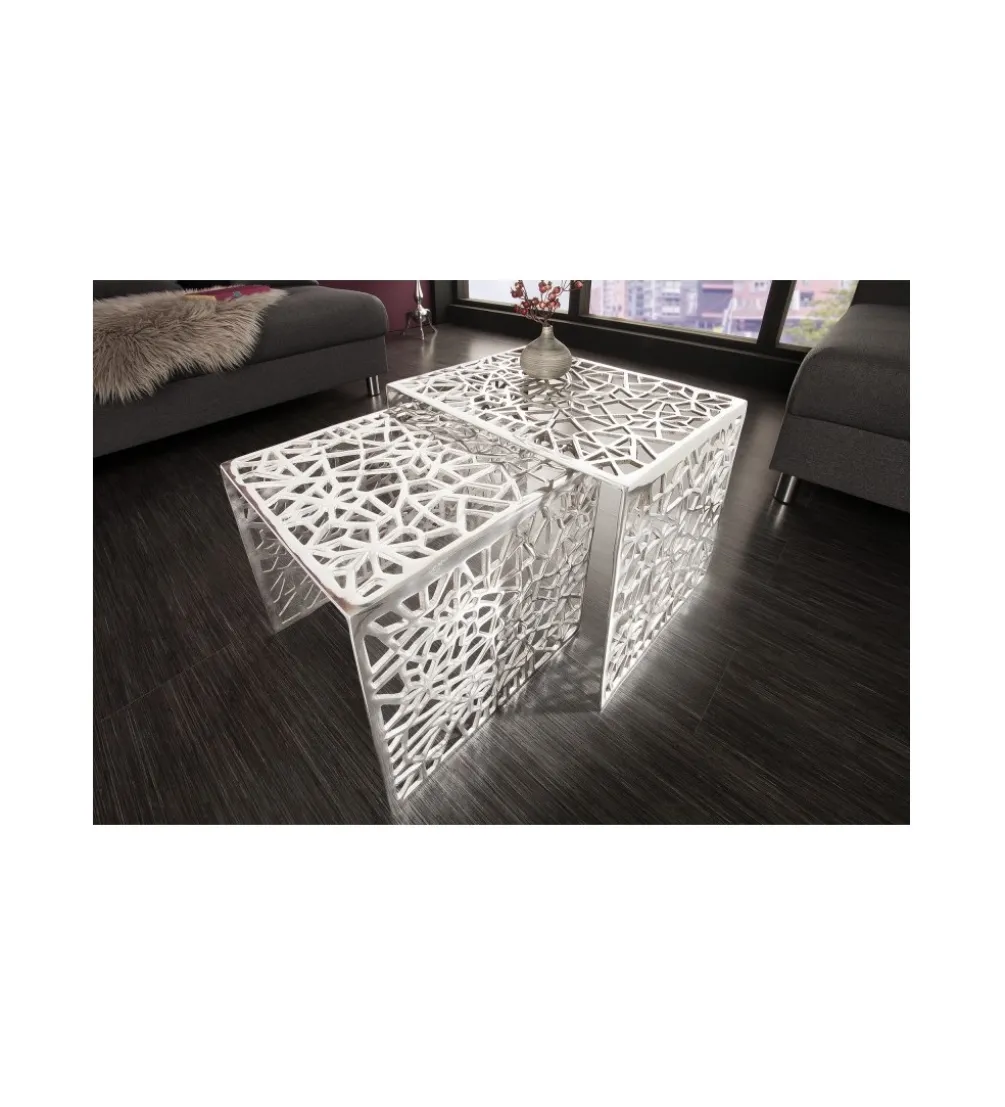 Stolik Abstract DELICADO Zestaw 2 Srebrny