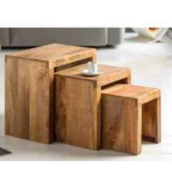 Stolik Finice Craft kawowy Makassar SET 3 drewno mango