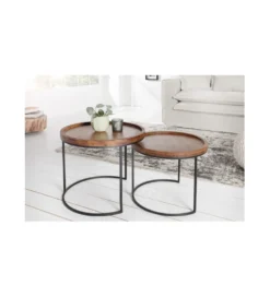 Stolik FINICE kawowy Makassar set 2 drewno akacja