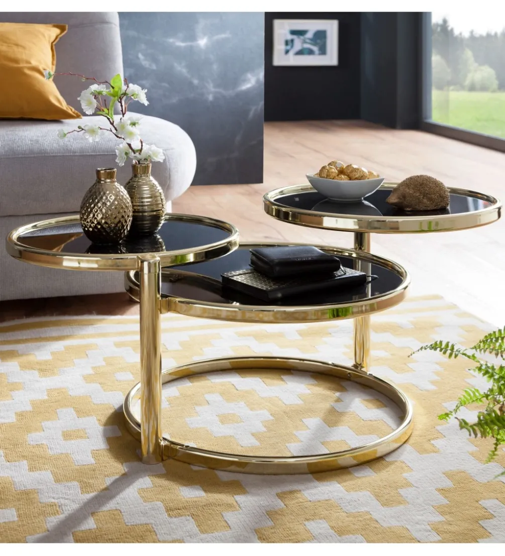 Stolik kawowy ART DECO 58 cm - 139 cm czarno złoty