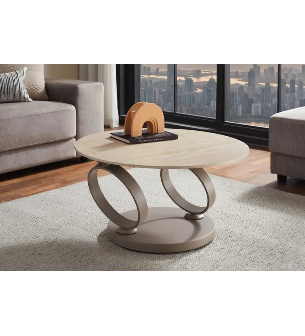 Stolik kawowy DANCING RINGS 135 cm ceramika w optyce trawertynu