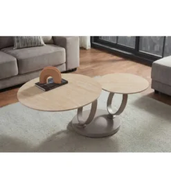 Stolik kawowy DANCING RINGS 135 cm ceramika w optyce trawertynu