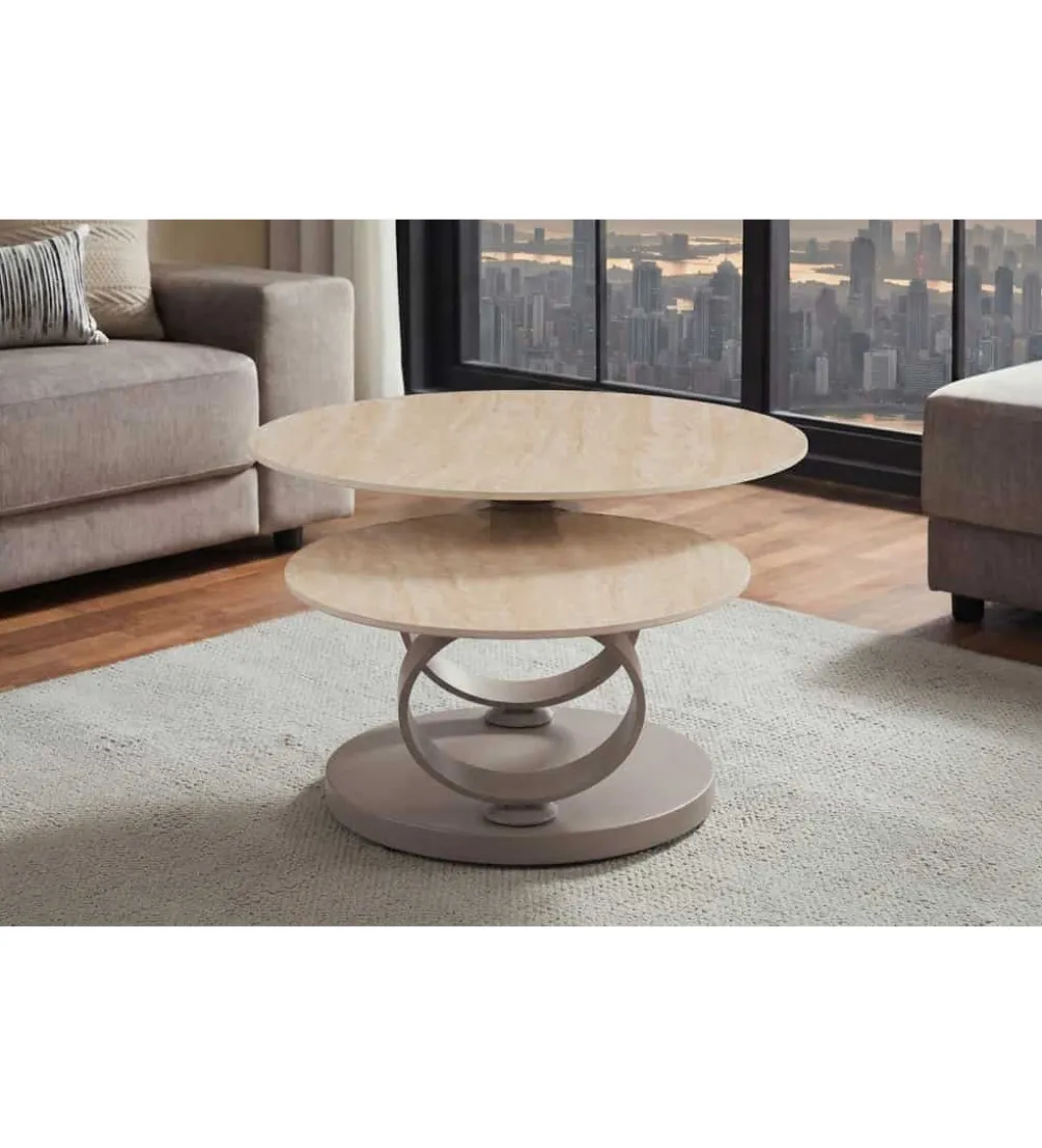 Stolik kawowy DANCING RINGS 135 cm ceramika w optyce trawertynu