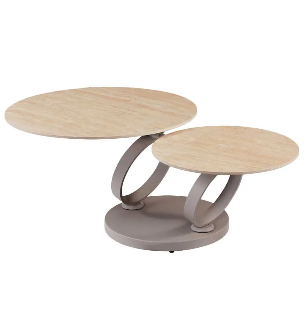 Stolik kawowy DANCING RINGS 135 cm ceramika w optyce trawertynu