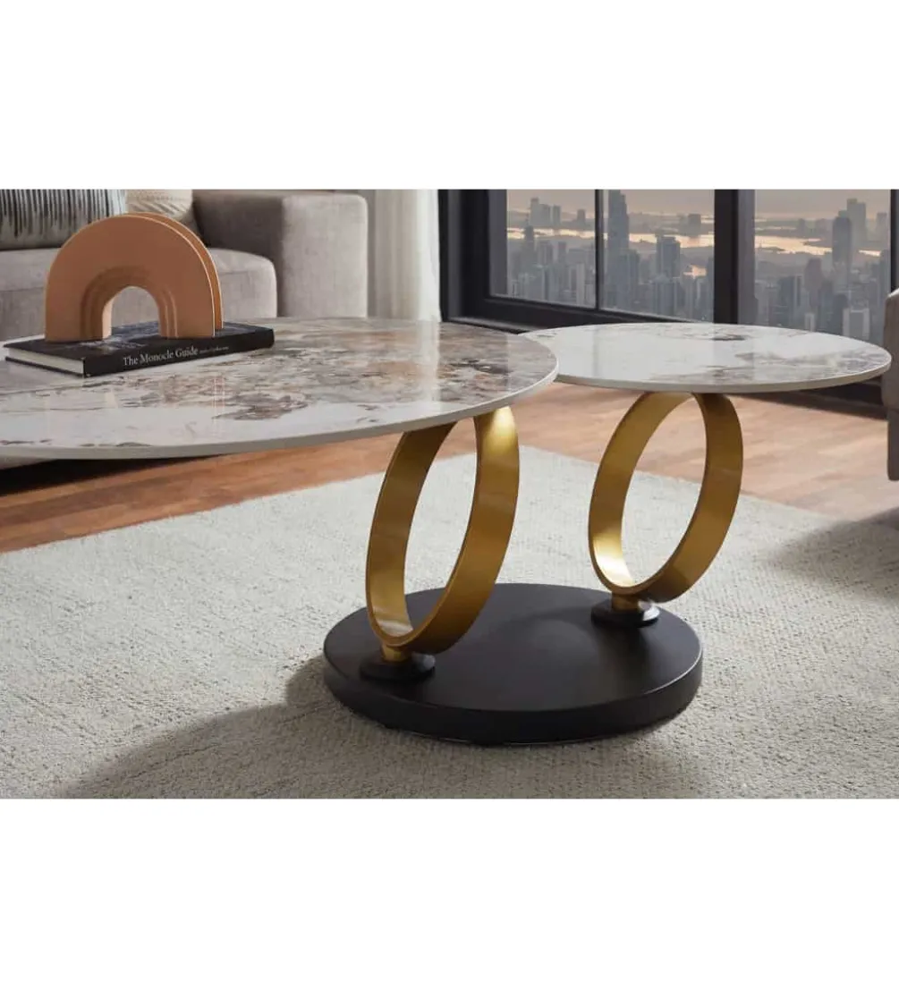 Stolik kawowy DANCING RINGS 135 cm ceramika w optyce marmuru