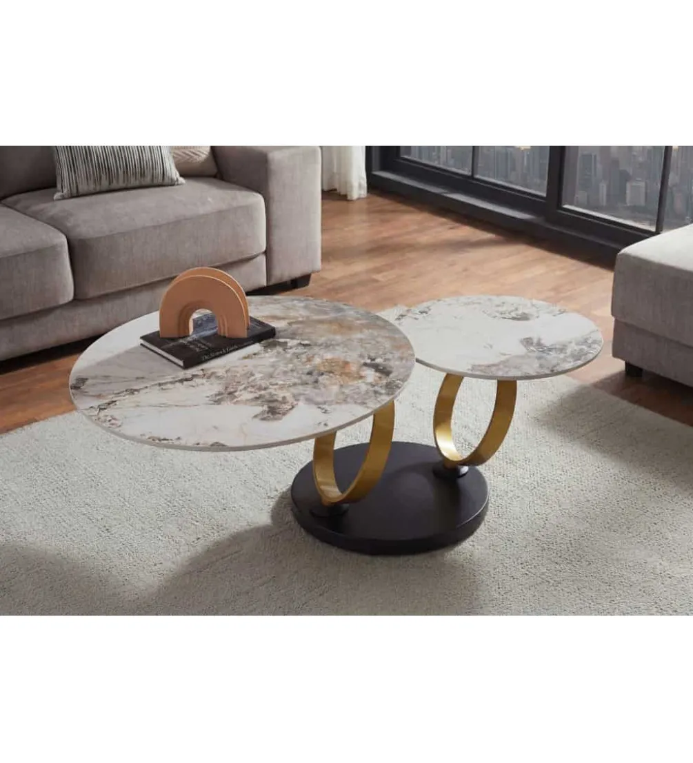 Stolik kawowy DANCING RINGS 135 cm ceramika w optyce marmuru