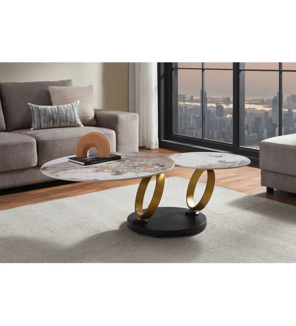 Stolik kawowy DANCING RINGS 135 cm ceramika w optyce marmuru