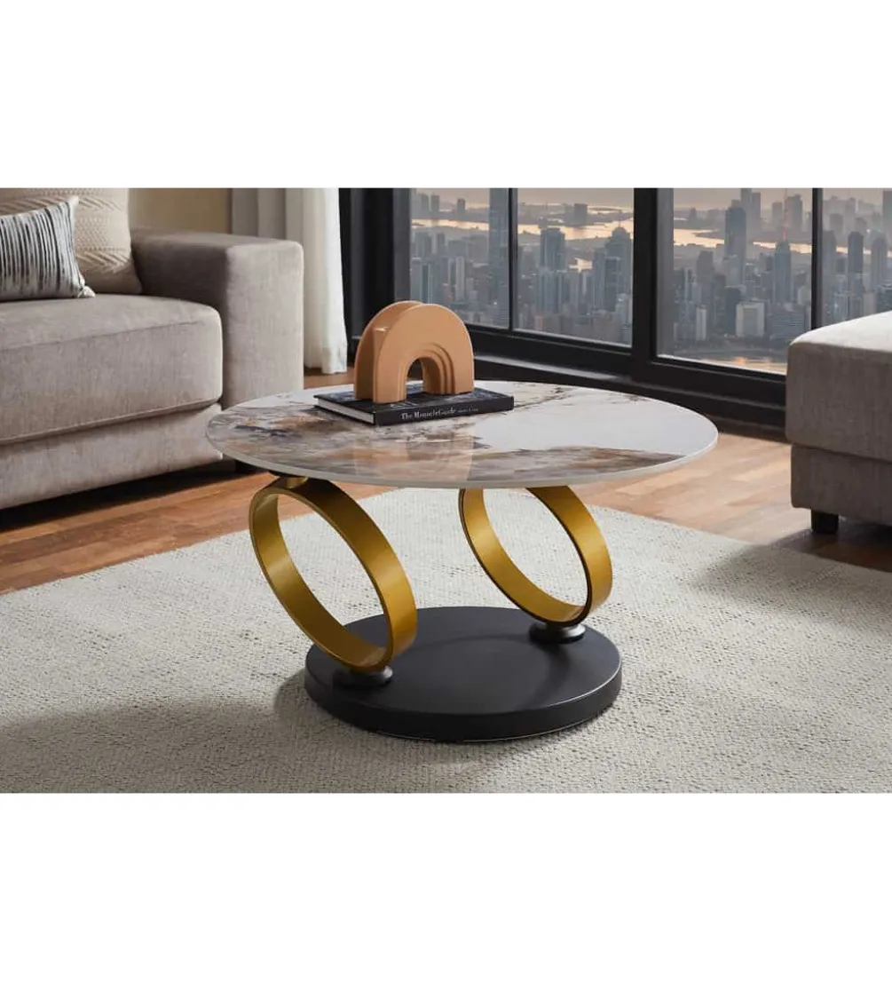 Stolik kawowy DANCING RINGS 135 cm ceramika w optyce marmuru