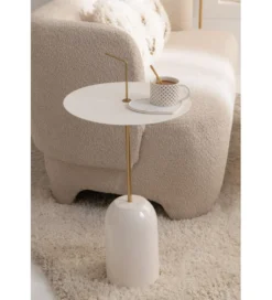 Stolik kawowy DISK 30 cm biało złoty