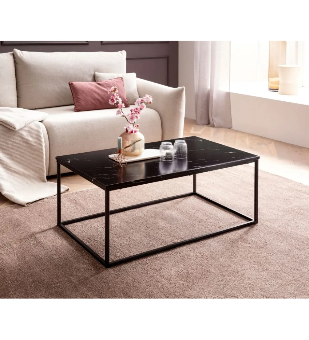 Stolik kawowy ERISA 100 cm w optyce czarnego marmuru