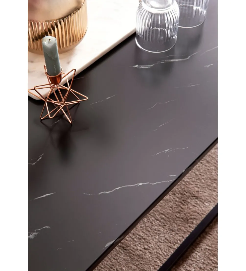 Stolik kawowy ERISA 100 cm w optyce czarnego marmuru