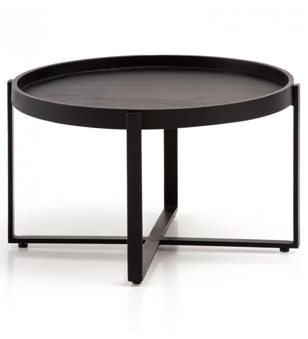 Stolik kawowy HARMI 60 cm drewno mango czarny
