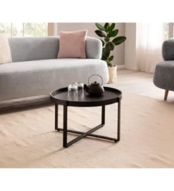 Stolik kawowy HARMI 60 cm drewno mango czarny