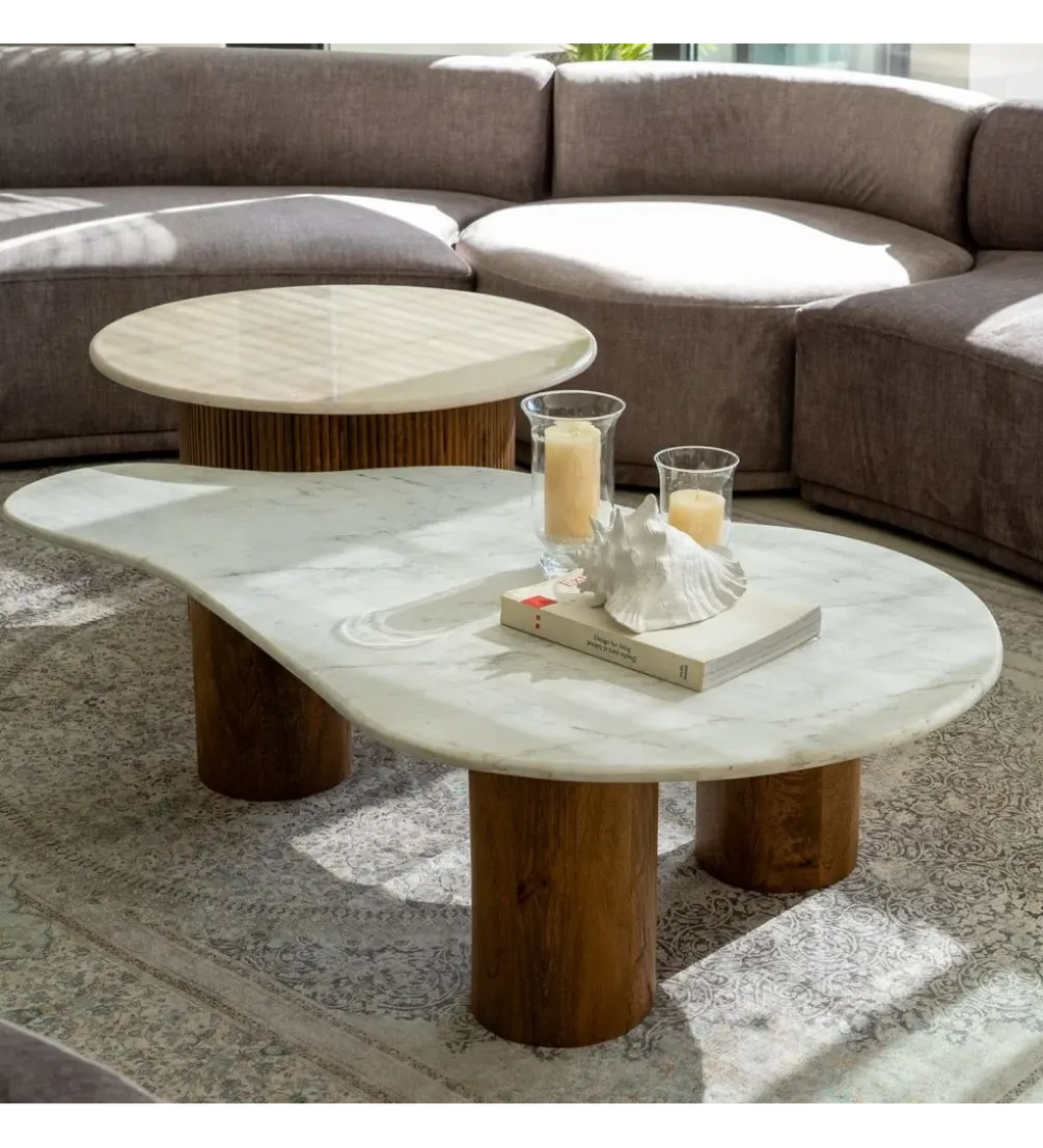 Stolik kawowy HUGI 135 cm marmur drewno mango