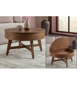 Stolik kawowy KYOTO 70 cm z schowkiem drewno mango