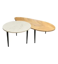 Stolik kawowy LINDO set 2 drewno akacja marmur