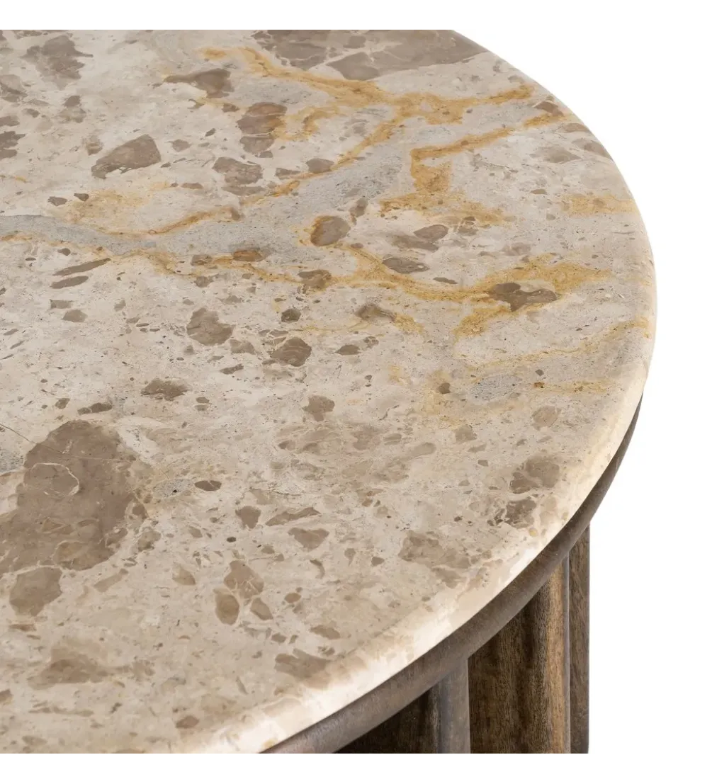 Stolik kawowy MARMOLON 90 cm drewno mango marmur
