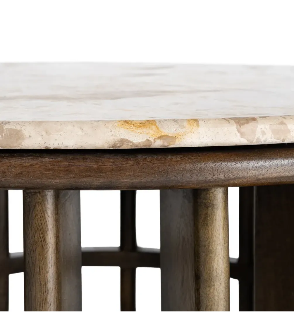 Stolik kawowy MARMOLON 90 cm drewno mango marmur