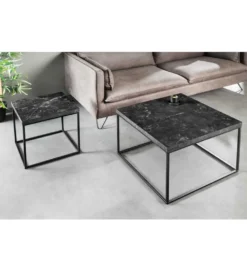 Stolik kawowy MENSA 40 cm w optyce marmuru antracytowy