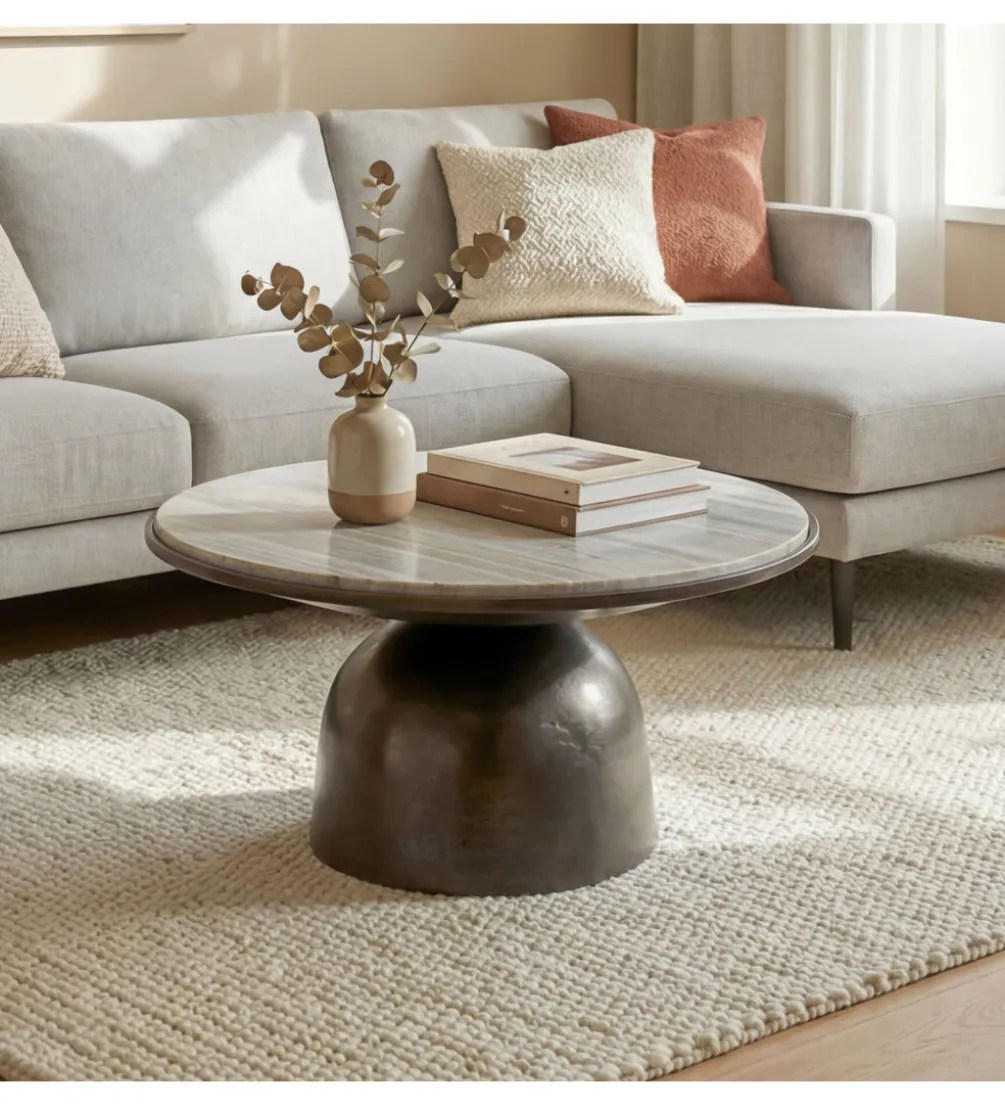 Stolik kawowy MESMERIT 60 cm blat marmur