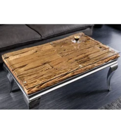 Stolik kawowy MODERN BAROCK BARRACUDA 100 cm chromowany szklany blat BEZ blatu tekowego