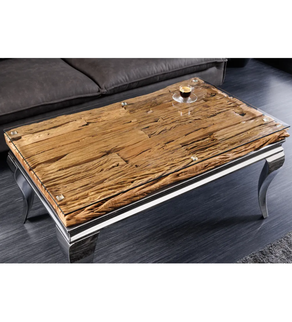 Stolik kawowy MODERN BAROCK BARRACUDA 100 cm chromowany szklany blat BEZ blatu tekowego
