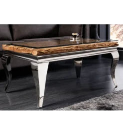 Stolik kawowy MODERN BAROCK BARRACUDA 100 cm chromowany szklany blat BEZ blatu tekowego