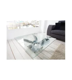Stolik Kawowy Ocean 85 Cm Srebrny ze szklanym blatem