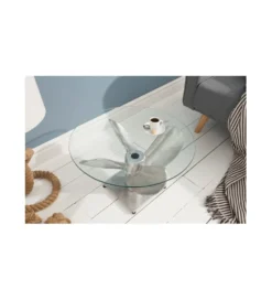 Stolik kawowy Ocean 60 cm srebrny ze szklanym blatem