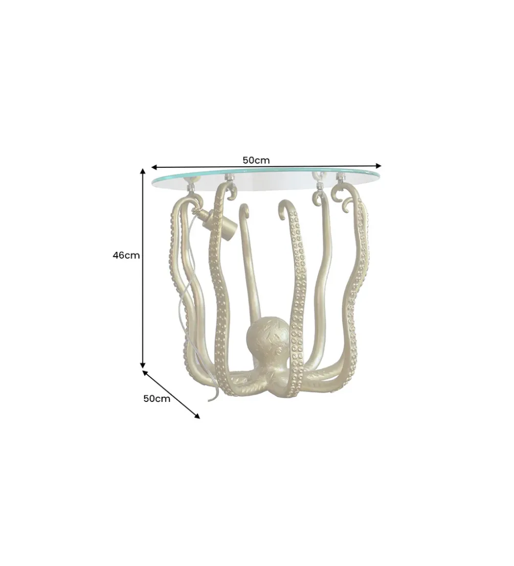 Stolik kawowy OCTOPUS 50 cm z lampą złoty