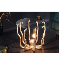 Stolik kawowy OCTOPUS 50 cm z lampą złoty