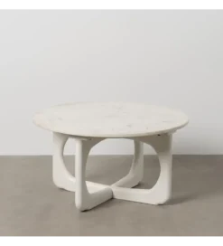 Stolik kawowy ONAKI 75 cm drewno mango marmur biały