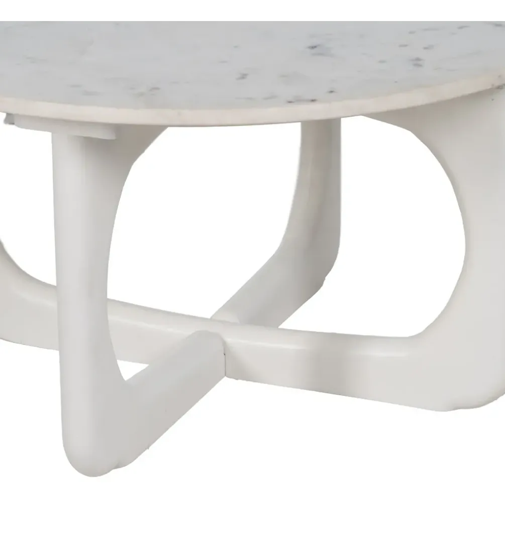 Stolik kawowy ONAKI 75 cm drewno mango marmur biały