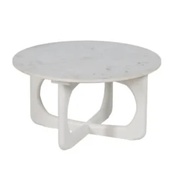 Stolik kawowy ONAKI 75 cm drewno mango marmur biały