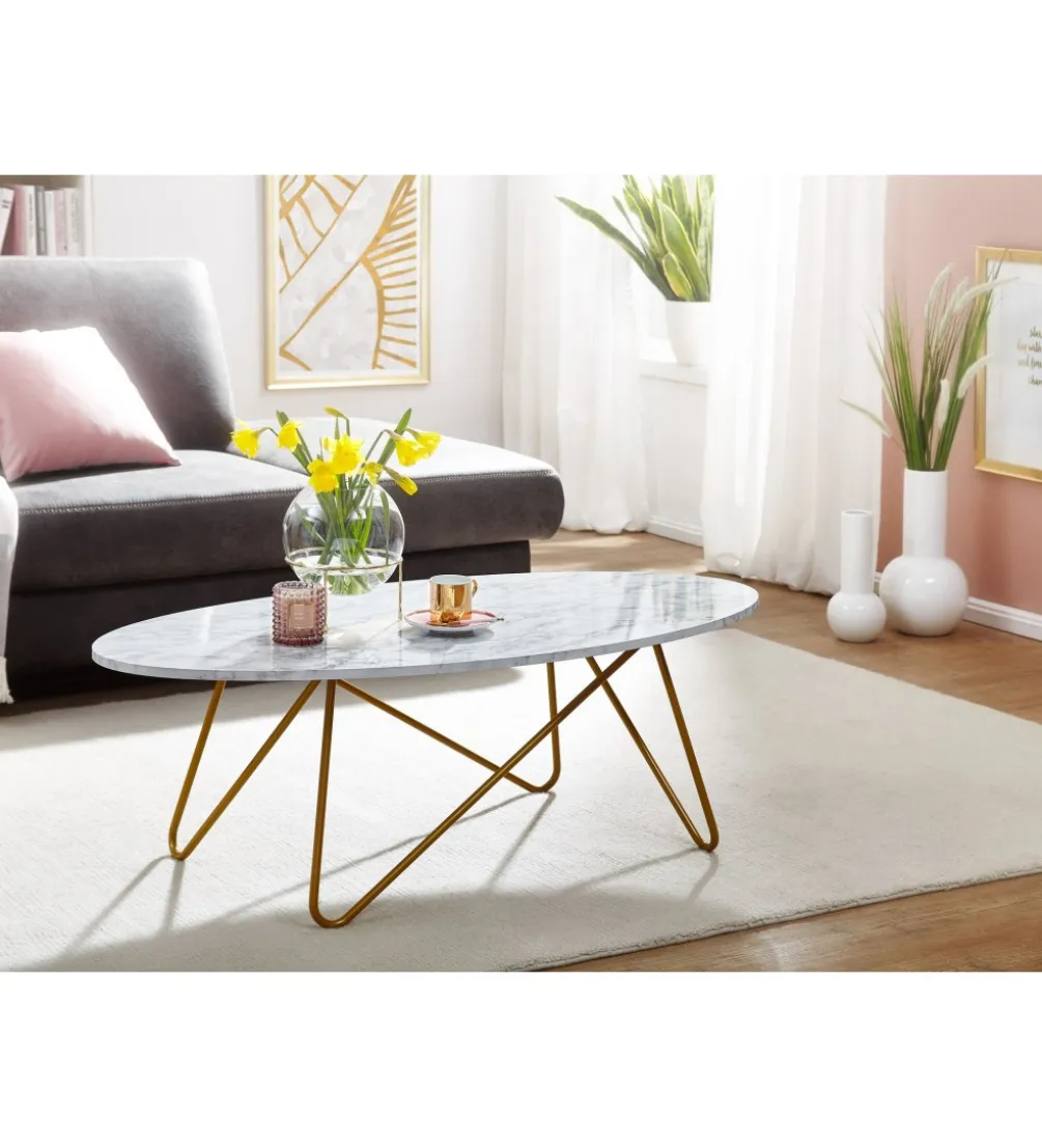Stolik kawowy PLYMO 120 cm w optyce marmuru