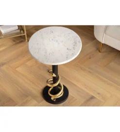 Stolik kawowy SERPENS 41 cm w optyce białego marmuru
