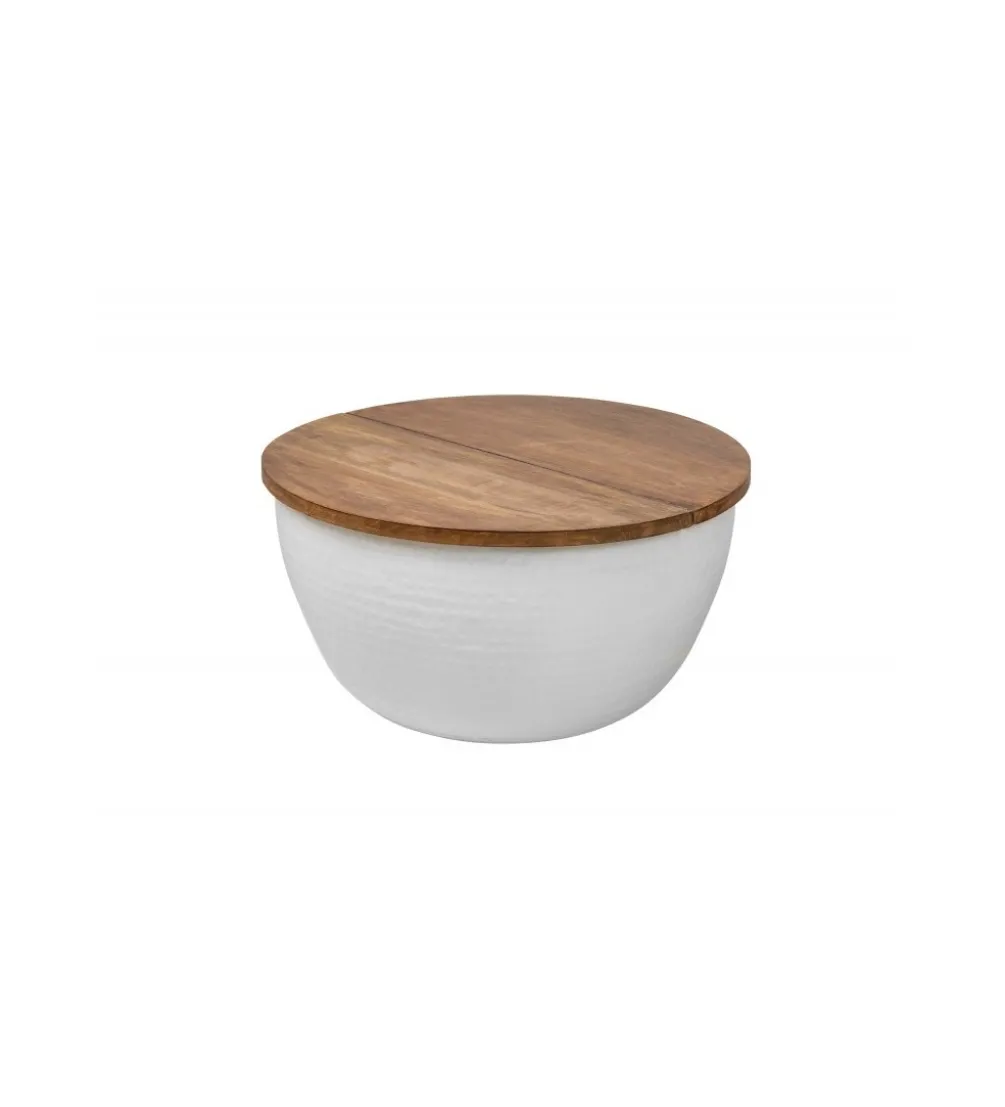 Stolik kawowy Storage Orient 60 cm Biały Z Blatem z drewna Mango