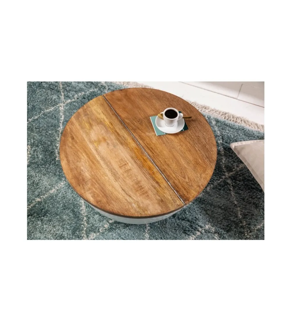 Stolik kawowy Storage Orient 60 cm Biały Z Blatem z drewna Mango