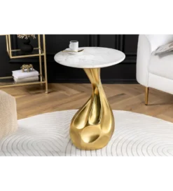 Stolik kawowy TEAR 60 cm złoty biały marmur