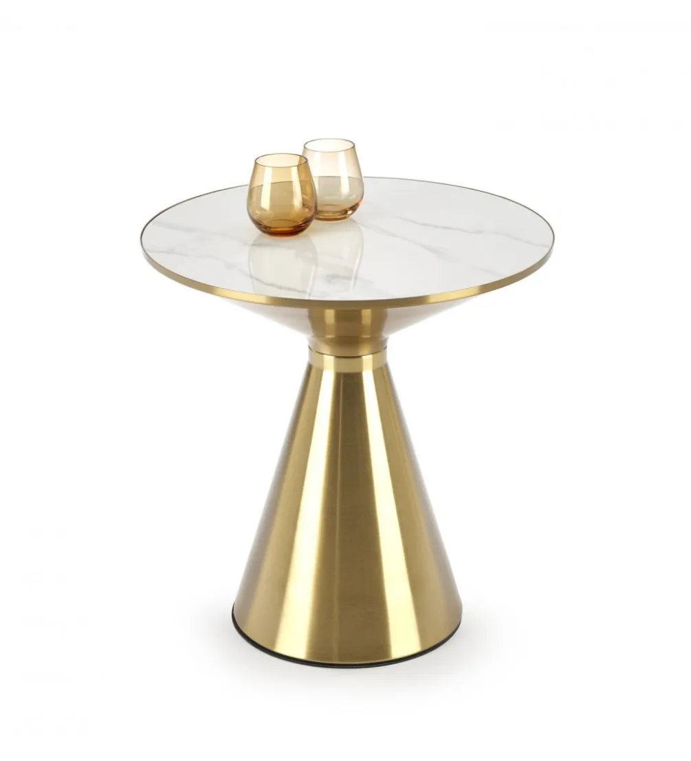 Stolik kawowy TRIBECA 50 cm ceramika w optyce białego marmuru