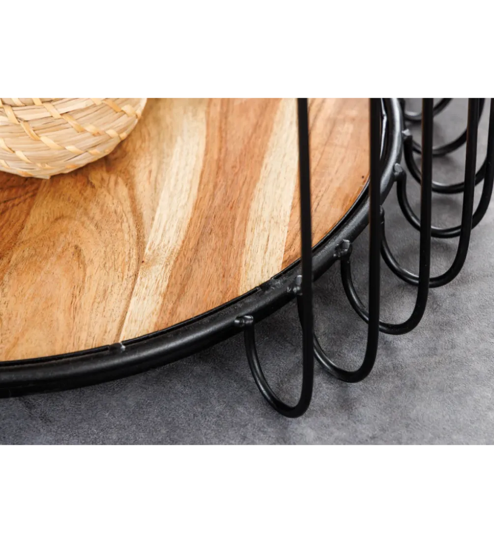 Stolik kawowy TRUE ELEMENTS 46 cm drewno akacjowe czarny naturalny