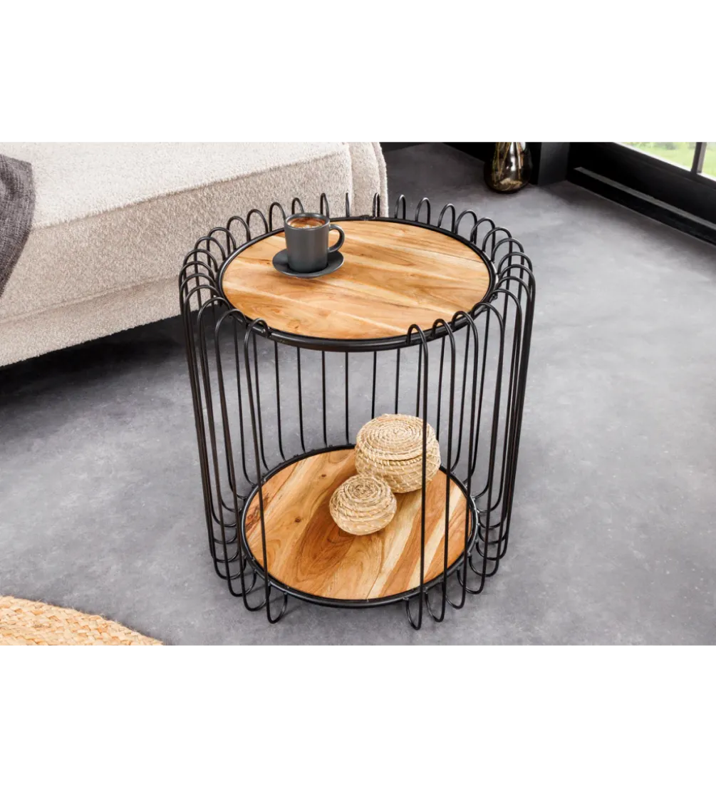 Stolik kawowy TRUE ELEMENTS 46 cm drewno akacjowe czarny naturalny