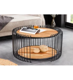 Stolik kawowy TRUE ELEMENTS 70 cm drewno akacjowe czarny naturalny