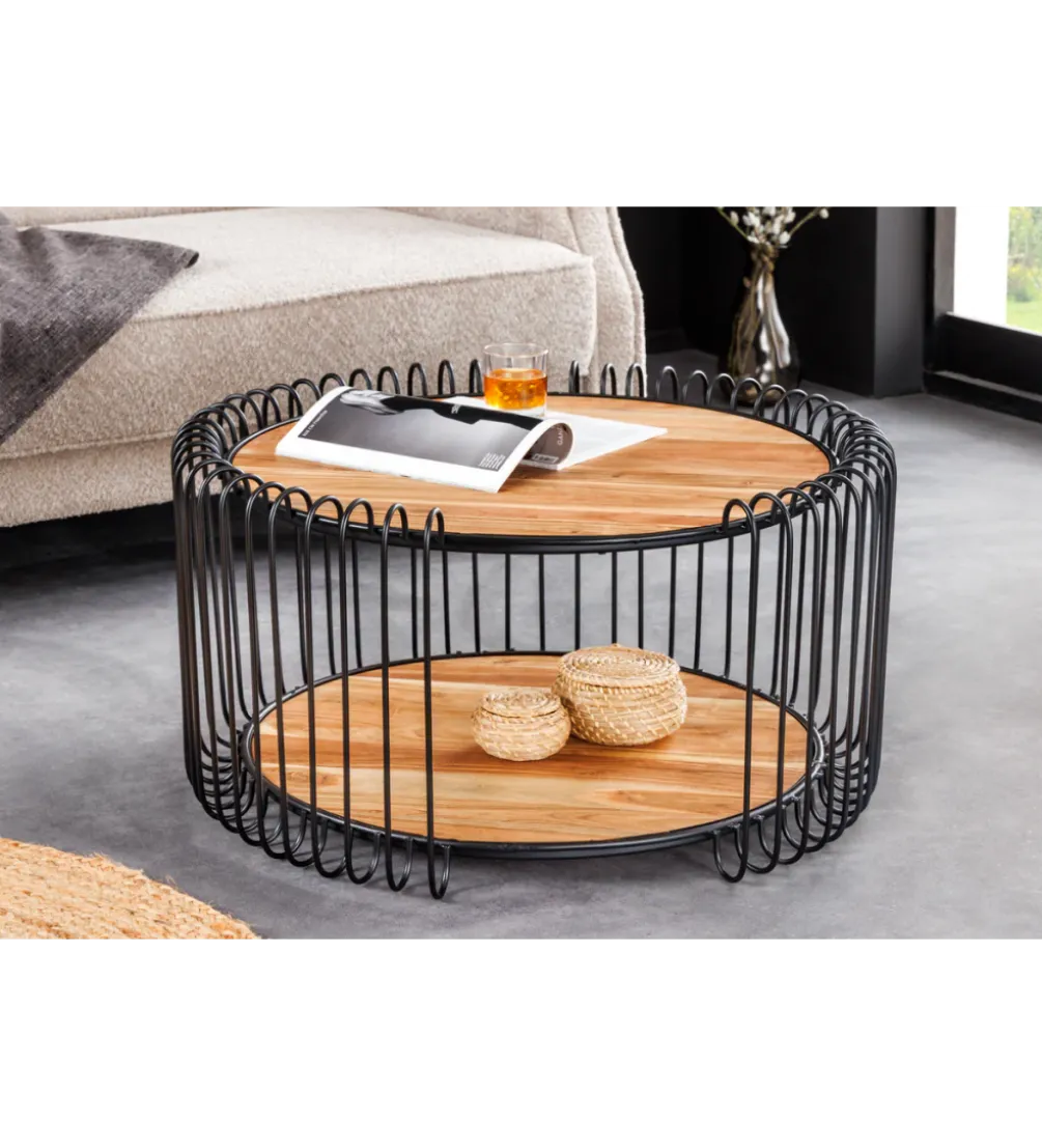 Stolik kawowy TRUE ELEMENTS 70 cm drewno akacjowe czarny naturalny