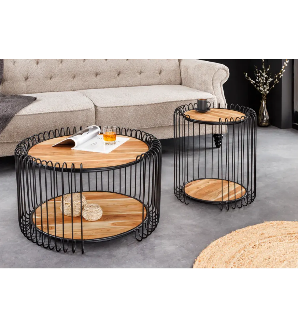 Stolik kawowy TRUE ELEMENTS 70 cm drewno akacjowe czarny naturalny